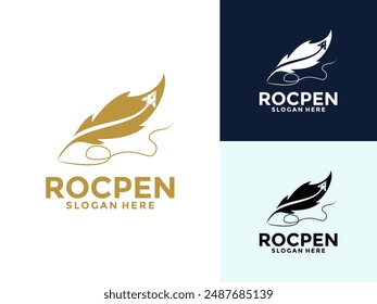 Pen Rocket logo vector template, creative combination speeding rocket with Feather