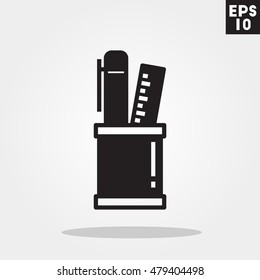 Pen and ruler in case icon in trendy flat style isolated on grey background. Pen and ruler in case symbol for your design, logo, UI. Vector illustration, EPS10.