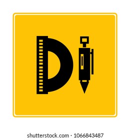 pen and ruler on yellow background