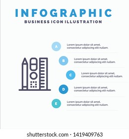 Pen, Scale, Education, Online Blue Infographics Template 5 Steps. Vector Line Icon template