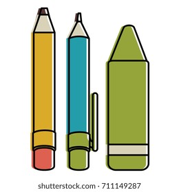 pen school with pencil and crayon