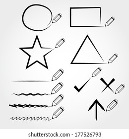 Pen scribbles, sign, symbols vector illustration