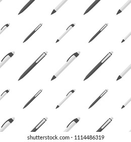 Pen seamless pattern on white background. Background with stationery writing tools.