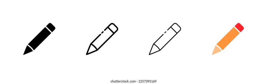 Pen set icon. Control panel, cube, art, inspiration, scroll, book, instruction, website, tune, install, adjust. Vector icon in line, black and colorful style on white background