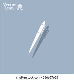 Pen with shadow on a gray background, vector icon