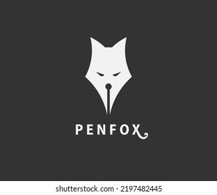pen in the shape of a fox. abstract fox head logo design