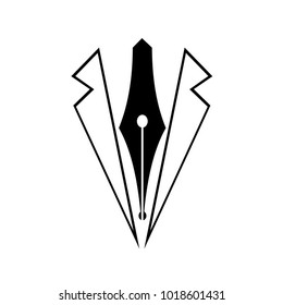 Pen shaped tie in a tuxedo. Elegant logo represents gentlemen and masculin personality