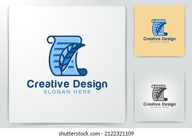 pen and sheet paper. writer logo Ideas. Inspiration logo design. Template Vector Illustration. Isolated On White Background