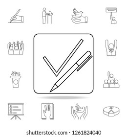 pen sheet with a tick icon. Detailed outline set of elections element icons. Premium graphic design. One of the collection icons for websites, web design on white background