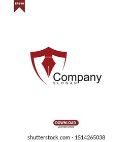 Pen with shield concept logo, icon, symbol, illustration vector design template EPS 10