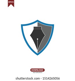 Pen with shield concept logo, icon, symbol, illustration vector design template EPS 10