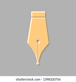 Pen sign illustration. Emboss effect with light orange icon on gray background.