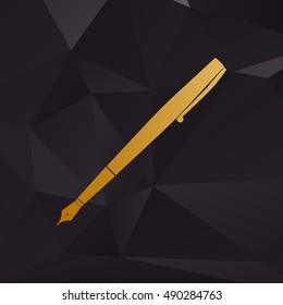 Pen sign illustration. Golden style on background with polygons.