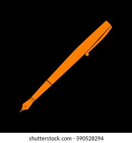 Pen sign illustration. Orange icon on black background.