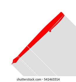 Pen sign illustration. Red icon with flat style shadow path.
