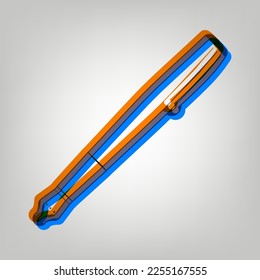 Pen sign illustration. Stroked Icon in orange, azure and old lavender Colors at gray Background. Illustration.