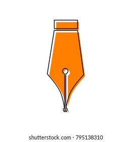 Pen sign illustration. Vector. Black line icon with shifted flat orange filled icon on white background. Isolated.