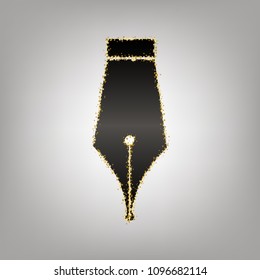 Pen sign illustration. Vector. Blackish icon with golden stars at grayish background.
