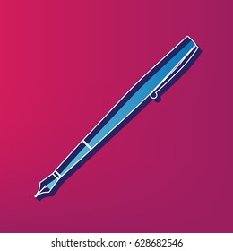 Pen sign illustration. Vector. Blue 3d printed icon on magenta background.