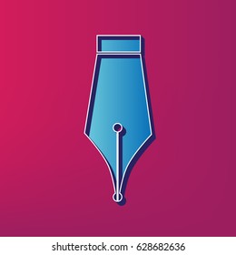 Pen sign illustration. Vector. Blue 3d printed icon on magenta background.