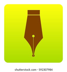 Pen sign illustration. Vector. Brown icon at green-yellow gradient square with rounded corners on white background. Isolated.
