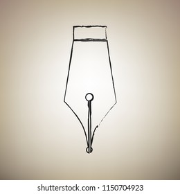 Pen sign illustration. Vector. Brush drawed black icon at light brown background.
