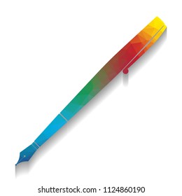 Pen sign illustration. Vector. Colorful icon with bright texture of mosaic with soft shadow on white background. Isolated.