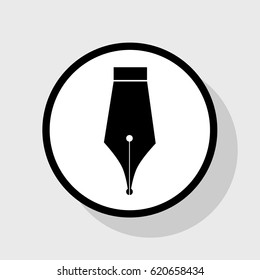 Pen sign illustration. Vector. Flat black icon in white circle with shadow at gray background.