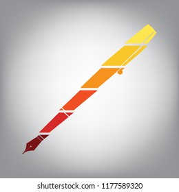 Pen sign illustration. Vector. Horizontally sliced icon with colors from sunny gradient in gray background.