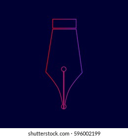 Pen sign illustration. Vector. Line icon with gradient from red to violet colors on dark blue background.