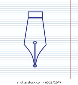 Pen sign illustration. Vector. Navy line icon on notebook paper as background with red line for field.