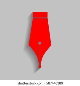Pen sign illustration. Vector. Red icon with soft shadow on gray background.