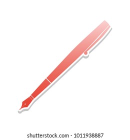 Pen sign illustration. Vector. Reddish icon with white and gray shadow on white background. Isolated.