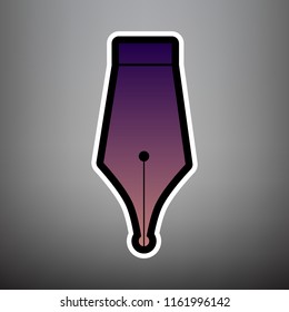 Pen sign illustration. Vector. Violet gradient icon with black and white linear edges at gray background.