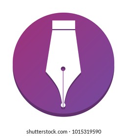 Pen sign illustration. Vector. White icon with flat shadow on purpureus circle at white background. Isolated.
