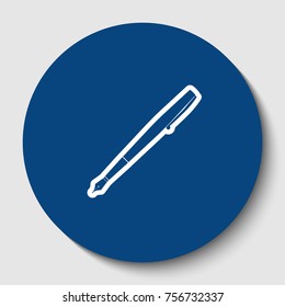 Pen sign illustration. Vector. White contour icon in dark cerulean circle at white background. Isolated.