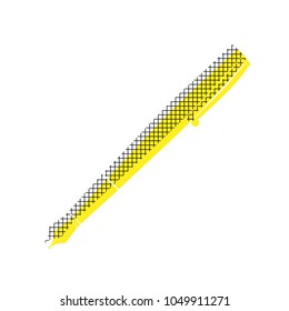 Pen sign illustration. Vector. Yellow icon with square pattern duplicate at white background. Isolated.