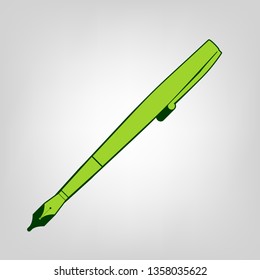 Pen sign illustration. Vector. Yellow green solid icon with dark green external body at light colored background.