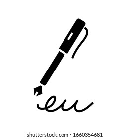 Pen signature black icon, concept illustration, vector flat symbol, glyph sign.