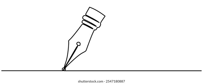 Pen Signature Continuous Line Icon. Continuous one line drawing writing pen isolated minimalist linear illustration made of single line vector illustration. One continuous line drawing of pen writing 