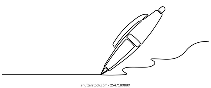 Pen Signature Continuous Line Icon. Continuous one line drawing writing pen isolated minimalist linear illustration made of single line vector illustration. One continuous line drawing of pen writing 