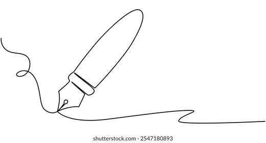 Pen Signature Continuous Line Icon. Continuous one line drawing writing pen isolated minimalist linear illustration made of single line vector illustration. One continuous line drawing of pen writing 