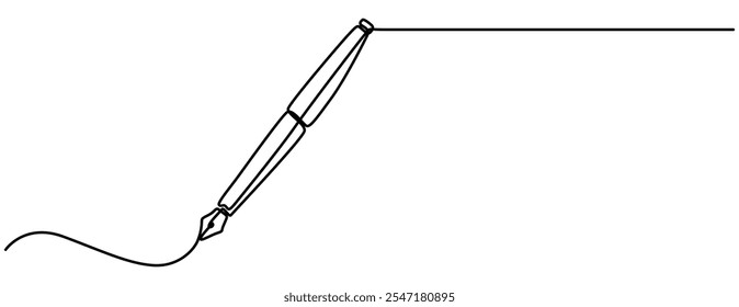 Pen Signature Continuous Line Icon. Continuous one line drawing writing pen isolated minimalist linear illustration made of single line vector illustration. One continuous line drawing of pen writing 