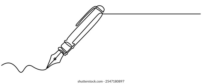 Pen Signature Continuous Line Icon. Continuous one line drawing writing pen isolated minimalist linear illustration made of single line vector illustration. One continuous line drawing of pen writing 