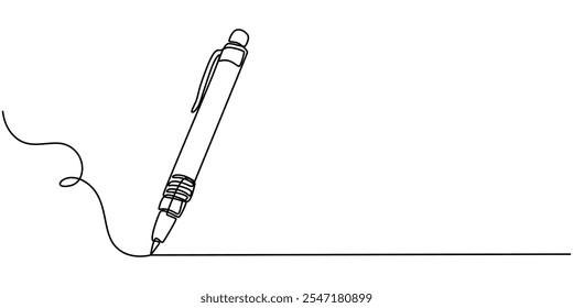 Pen Signature Continuous Line Icon. Continuous one line drawing writing pen isolated minimalist linear illustration made of single line vector illustration. One continuous line drawing of pen writing 