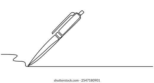 Pen Signature Continuous Line Icon. Continuous one line drawing writing pen isolated minimalist linear illustration made of single line vector illustration. One continuous line drawing of pen writing 