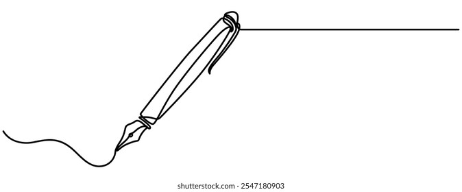 Pen Signature Continuous Line Icon. Continuous one line drawing writing pen isolated minimalist linear illustration made of single line vector illustration. One continuous line drawing of pen writing 