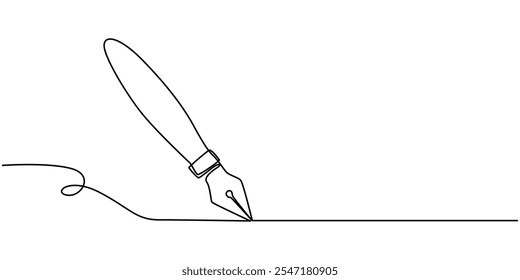 Pen Signature Continuous Line Icon. Continuous one line drawing writing pen isolated minimalist linear illustration made of single line vector illustration. One continuous line drawing of pen writing 