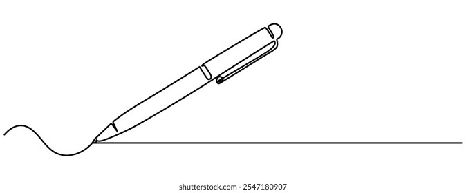 Pen Signature Continuous Line Icon. Continuous one line drawing writing pen isolated minimalist linear illustration made of single line vector illustration. One continuous line drawing of pen writing 