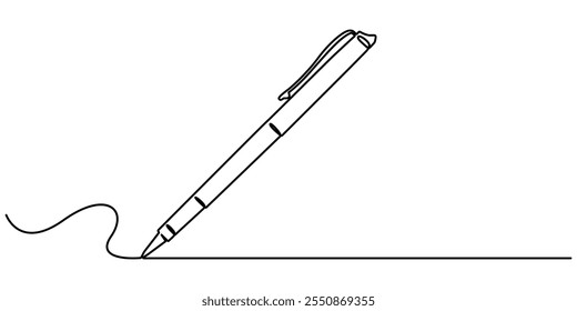 Pen Signature Continuous Line Icon, Continuous one line of fountain pen in silhouette on a white background. Linear stylized.Minimalist, Continuous one line drawing writing pen isolated minimalist.